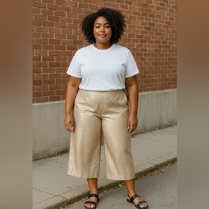 Talbots Gold Metallic 100% Linen Cropped Wide-leg Trousers Women’s Size 12P NWT